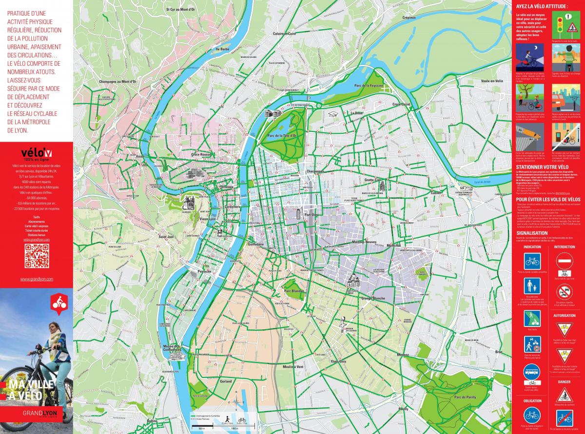 Lyon fietspaden kaart