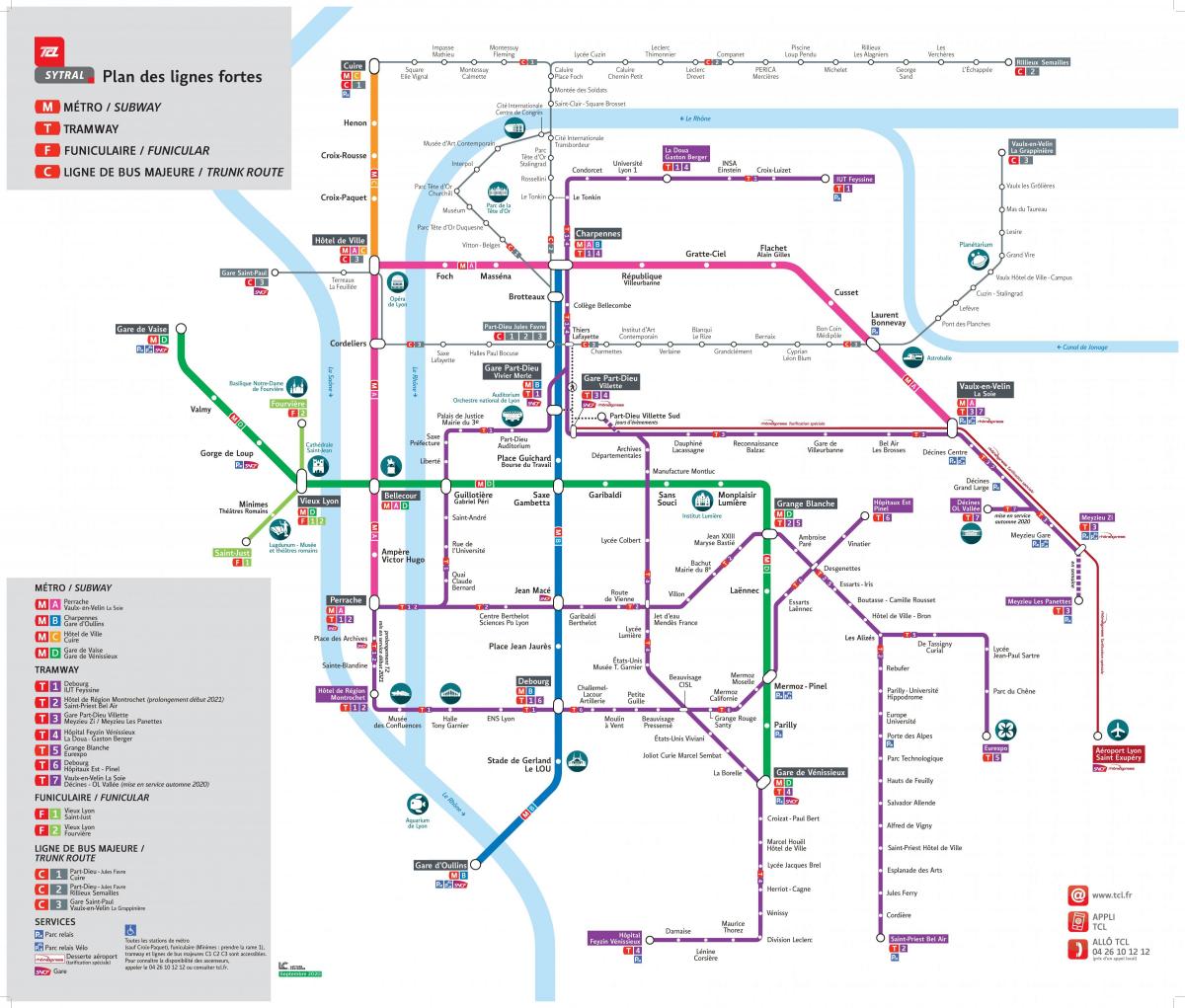 Lyon metrostation kaart